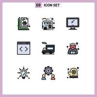 paquete de iconos vectoriales de stock de 9 signos y símbolos de línea para la gestión de sitios web contenido de transporte imac elementos de diseño vectorial editables vector