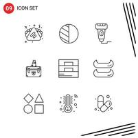 9 User Interface Outline Pack of modern Signs and Symbols of marketing case machine business suitcase Editable Vector Design Elements