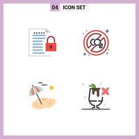 Editable Vector Line Pack of 4 Simple Flat Icons of data beach padlock gas tree Editable Vector Design Elements