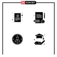 4 Universal Solid Glyphs Set for Web and Mobile Applications bill hr finance claim personal Editable Vector Design Elements