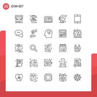 25 Universal Line Signs Symbols of device process book love brain Editable Vector Design Elements