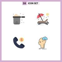 conjunto de 4 iconos planos vectoriales en cuadrícula para cocina tomar el sol silla de restaurante elementos de diseño vectorial editables en línea vector