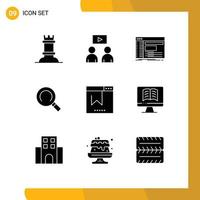 Pack of 9 creative Solid Glyphs of website browser panel bookmark magnifier Editable Vector Design Elements
