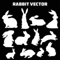 Rabbit vector set. White rabbit set. Rabbit silhouette in different poses. Cartoon bunny rabbit