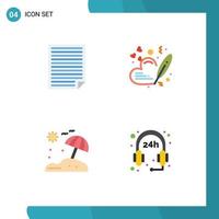 Group of 4 Modern Flat Icons Set for data beach paper love vacation Editable Vector Design Elements