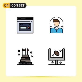 4 User Interface Filledline Flat Color Pack of modern Signs and Symbols of internet cake website male event Editable Vector Design Elements