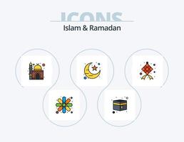 paquete de iconos llenos de línea de islam y ramadán 5 diseño de iconos. ornamento. geométrico. decoración. Estrella lunar. decoración vector