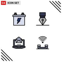 Stock Vector Icon Pack of 4 Line Signs and Symbols for accumulator laptop energy design open Editable Vector Design Elements