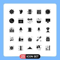 Group of 25 Modern Solid Glyphs Set for time work internet software design Editable Vector Design Elements