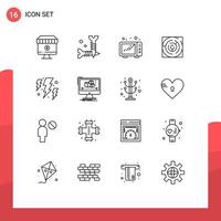 Modern Set of 16 Outlines Pictograph of bolt strategy screws labyrinth maze Editable Vector Design Elements