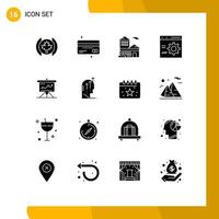 16 Universal Solid Glyphs Set for Web and Mobile Applications chart development bank develop browser Editable Vector Design Elements