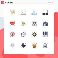 16 User Interface Flat Color Pack of modern Signs and Symbols of heart read stones glasses spa Editable Pack of Creative Vector Design Elements