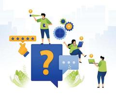 illustration design of question and answer with feedback and rating. people give ratings on comments and feedback on service to improve quality. can be used for web, website, posters, apps, brochures