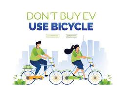 ilustración de la campaña no compre ev pero use bicicleta. apoyar la ciudad urbana de cero emisiones respetuosa con el medio ambiente mediante el ciclismo. los ciclistas salvan el planeta. puede usar para anuncios, carteles, campañas, aplicaciones vector