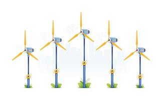 design illustration for green energy using wind source. windmills for socially friendly alternative energy, low energy and safe for urban areas. can be used for web, website, posters, apps, brochures vector