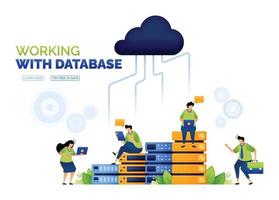 ilustración de base de datos y nube. mayor acceso al servidor. gráficos de bases de datos y comunicaciones de computación en la nube. acceder a cargar y descargar en la nube. puede usarse para anuncios, carteles, campañas, sitios web, aplicaciones vector