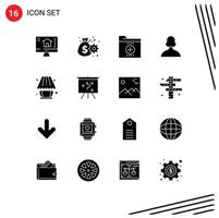 User Interface Pack of 16 Basic Solid Glyphs of lamp user documents person avatar Editable Vector Design Elements