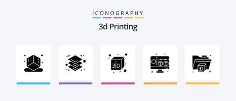 3d Printing Glyph 5 Icon Pack Including folder. 3d. 3d. computer. cube. Creative Icons Design vector