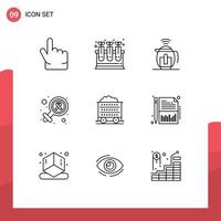 Pack of 9 creative Outlines of construction cart pot cancer day gender Editable Vector Design Elements
