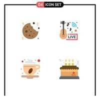 Set of 4 Vector Flat Icons on Grid for christmas coffee cup sweet broadcasting coffee Editable Vector Design Elements