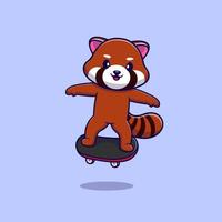 lindo panda rojo jugando patineta dibujos animados vector iconos ilustración. concepto de caricatura plana. adecuado para cualquier proyecto creativo.