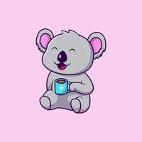 Cute Koala Drink Hot Coffee Cup Cartoon Vector Icons Illustration. Flat Cartoon Concept. Suitable for any creative project.