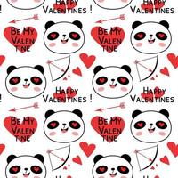 Seamless pattern with Valentines day pandas vector illustration