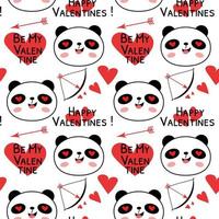 Seamless pattern with Valentines day pandas vector illustration