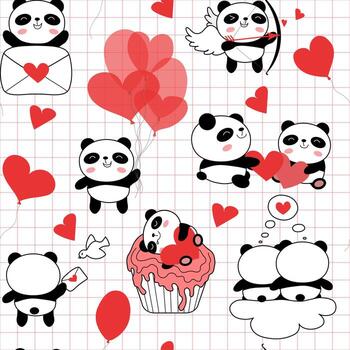 patrón sin costuras con pandas del día de san valentín ilustración vectorial vector