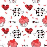 Seamless pattern with Valentines day panda cupids vector illustration