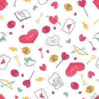 Seamless pattern with Valentines day doodles vector illustration