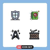 Set of 4 Commercial Filledline Flat Colors pack for internet tower security heart internet Editable Vector Design Elements