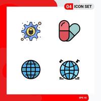 4 Thematic Vector Filledline Flat Colors and Editable Symbols of cyber crime security setting world music Editable Vector Design Elements