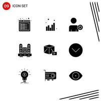 User Interface Pack of 9 Basic Solid Glyphs of media speaker add on living furniture Editable Vector Design Elements