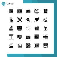 Pictogram Set of 25 Simple Solid Glyphs of internet security advertising calendar megaphone social media Editable Vector Design Elements