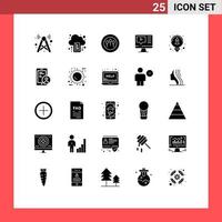 User Interface Pack of 25 Basic Solid Glyphs of design education upload video computer Editable Vector Design Elements