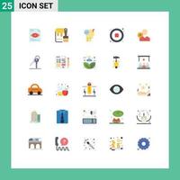 Pictogram Set of 25 Simple Flat Colors of efficiency video brain stop audio Editable Vector Design Elements