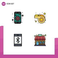 Modern Set of 4 Filledline Flat Colors Pictograph of app mobile turn on whistle market Editable Vector Design Elements