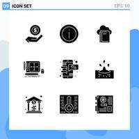 Mobile Interface Solid Glyph Set of 9 Pictograms of web designing tool support graphic computing Editable Vector Design Elements