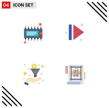 Pack of 4 creative Flat Icons of component funnel ic multimedia architecture Editable Vector Design Elements
