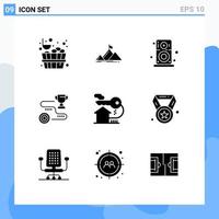 Editable Vector Line Pack of 9 Simple Solid Glyphs of house win hardware path target Editable Vector Design Elements