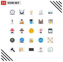 Mobile Interface Flat Color Set of 25 Pictograms of candles birthday setting first win Editable Vector Design Elements