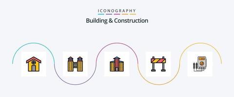 Building And Construction Line Filled Flat 5 Icon Pack Including . construction. digital vector