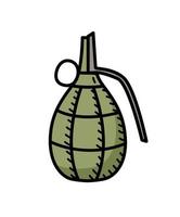 Hand grenade, vector doodle icon military bomb. Isolate on white.