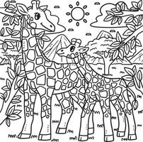Mother Giraffe and Baby Giraffe Coloring Page vector