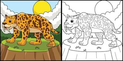 Smilodon Animal Coloring Page Colored Illustration vector