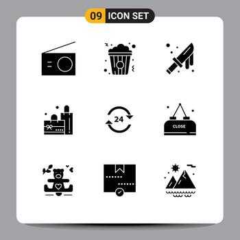 9 Universal Solid Glyphs Set for Web and Mobile Applications non concierge blood shopping bag Editable Vector Design Elements