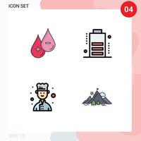 Group of 4 Filledline Flat Colors Signs and Symbols for blood chef plus charge achievement Editable Vector Design Elements