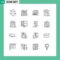 paquete de 16 signos y símbolos de contornos modernos para medios de impresión web, como boletines, bolsas para portátiles, chat de negocios, elementos de diseño de vectores editables