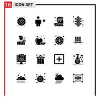 Pack of 16 creative Solid Glyphs of cost light human rood memory Editable Vector Design Elements